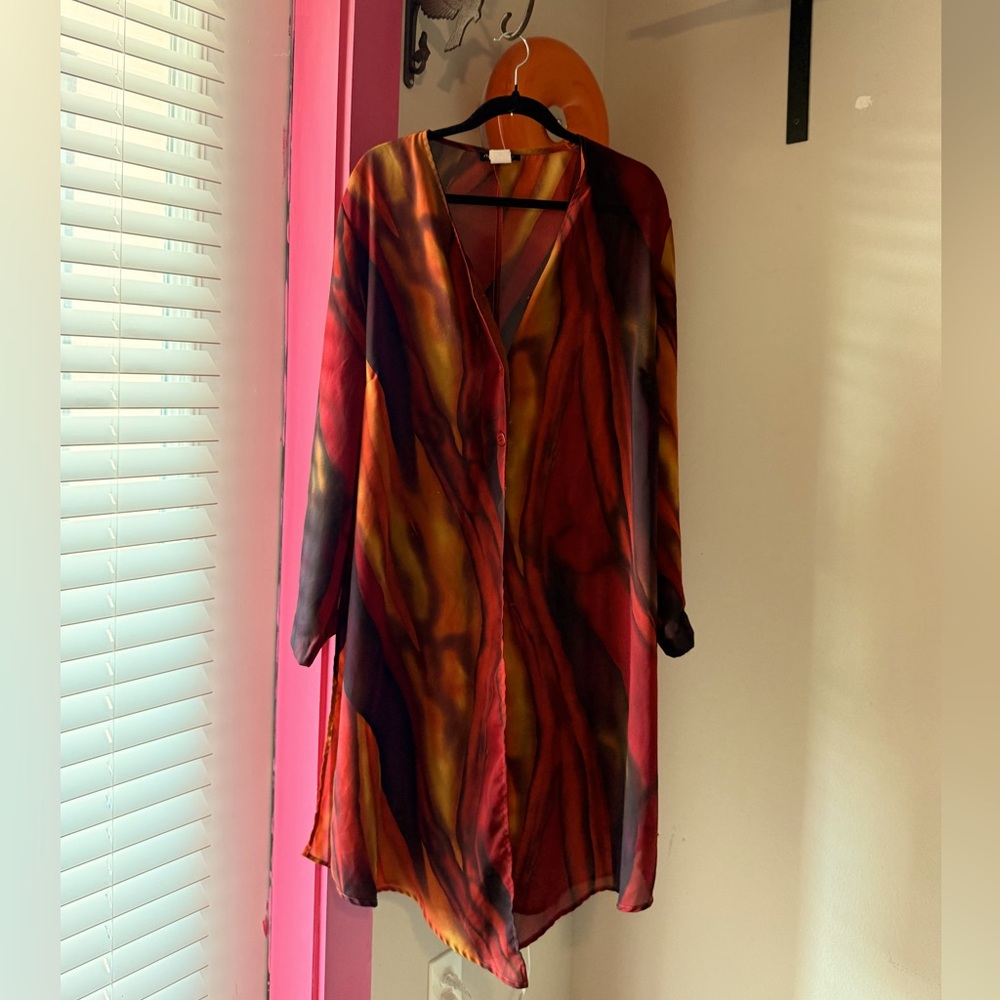 Ashley Stewart Red and Yellow Sheer Blouse